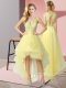Yellow Tulle Backless Prom Evening Gown Sleeveless High Low Beading