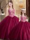 Spectacular Wine Red Lace Up Quinceanera Dresses Lace Sleeveless Floor Length