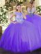 Sweet Floor Length Lavender Quince Ball Gowns Tulle Sleeveless Beading