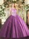 Lilac Sleeveless Tulle Zipper Quinceanera Dress for Sweet 16 and Quinceanera