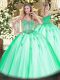 Apple Green Lace Up 15th Birthday Dress Beading and Appliques Sleeveless Floor Length