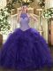 Ball Gowns Sweet 16 Quinceanera Dress Purple Halter Top Tulle Sleeveless Floor Length Lace Up