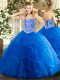 Enchanting Floor Length Ball Gowns Sleeveless Blue Quinceanera Gowns Lace Up