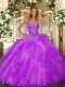 Attractive Eggplant Purple Sweetheart Neckline Beading and Ruffles 15th Birthday Dress Sleeveless Lace Up