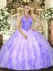 Custom Made Floor Length Lavender Sweet 16 Dresses High-neck Sleeveless Lace Up