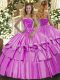 Lilac Strapless Neckline Beading and Ruffled Layers 15th Birthday Dress Sleeveless Lace Up