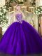 Sleeveless Floor Length Beading Lace Up Vestidos de Quinceanera with Purple