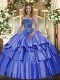 Blue Sleeveless Beading and Ruffled Layers Floor Length Ball Gown Prom Dress