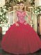 Wine Red Cap Sleeves Tulle Lace Up Quince Ball Gowns for Sweet 16 and Quinceanera