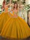 Decent Sweetheart Sleeveless Lace Up Quinceanera Dresses Gold Tulle