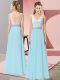 Custom Design Aqua Blue V-neck Backless Beading Prom Dresses Sleeveless
