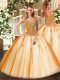 Gold Ball Gowns Tulle Sweetheart Sleeveless Beading Floor Length Lace Up Sweet 16 Quinceanera Dress