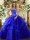 Royal Blue Strapless Lace Up Beading and Ruffled Layers Ball Gown Prom Dress Sleeveless