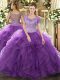 Lavender Clasp Handle Scoop Beading and Ruffled Layers 15 Quinceanera Dress Tulle Sleeveless