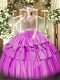 Scoop Sleeveless Lace Up Quinceanera Gowns Lilac Organza and Taffeta