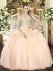 Ideal Champagne Ball Gowns Organza Sweetheart Sleeveless Beading Floor Length Lace Up Quinceanera Gown