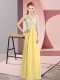 Custom Made Lace Prom Dresses Yellow Zipper Sleeveless Floor Length