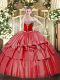 Coral Red Sleeveless Organza and Taffeta Lace Up Quinceanera Dress for Military Ball and Sweet 16 and Quinceanera