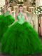 Green Organza Lace Up Quinceanera Dresses Sleeveless Floor Length Ruffles and Sequins