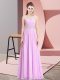Lilac Chiffon Lace Up Evening Dress Sleeveless Floor Length Beading