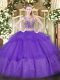 Scoop Sleeveless Lace Up Quinceanera Gowns Purple Tulle