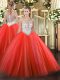 High End Coral Red Scoop Zipper Beading Sweet 16 Quinceanera Dress Sleeveless