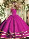 Nice Ball Gowns Sweet 16 Quinceanera Dress Fuchsia Halter Top Tulle Sleeveless Floor Length Lace Up