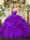 Purple Lace Up 15th Birthday Dress Beading and Ruffles Sleeveless Floor Length