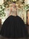 Black Sleeveless Floor Length Beading Lace Up Quinceanera Gowns