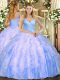 Fancy Floor Length Lace Up Sweet 16 Quinceanera Dress Light Blue for Military Ball and Sweet 16 and Quinceanera with Beading and Ruffles