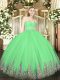 Green Tulle Zipper Vestidos de Quinceanera Sleeveless Floor Length Beading and Lace and Appliques