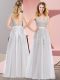 Pretty Lace and Appliques Prom Dresses Grey Backless Sleeveless Floor Length