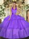 Lavender Sleeveless Floor Length Ruffled Layers Lace Up Quince Ball Gowns