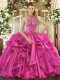 Affordable Floor Length Ball Gowns Sleeveless Fuchsia Ball Gown Prom Dress Lace Up