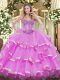 High Class Organza Sweetheart Sleeveless Lace Up Beading and Ruffles Quinceanera Gown in Lilac