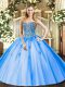 Floor Length Blue Quinceanera Gown Sweetheart Sleeveless Lace Up
