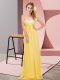 Gold Lace Up Prom Dress Ruching Sleeveless Floor Length