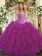 Clearance Fuchsia Ball Gowns Tulle Sweetheart Sleeveless Beading and Ruffles Floor Length Lace Up Ball Gown Prom Dress