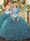 Great Teal Sleeveless Floor Length Beading and Ruffles Lace Up Sweet 16 Quinceanera Dress