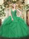 Turquoise Tulle Lace Up Sweet 16 Dresses Sleeveless Floor Length Beading and Ruffles