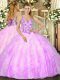 Clearance Lilac Straps Lace Up Beading and Ruffles 15 Quinceanera Dress Sleeveless