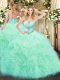 Delicate Apple Green Sweetheart Lace Up Beading and Ruffles and Pick Ups Quinceanera Dresses Sleeveless