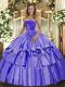 Lavender Ball Gowns Organza and Taffeta Strapless Sleeveless Beading and Ruffled Layers Floor Length Lace Up 15th Birthday Dress