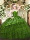 Fantastic Green Zipper Sweetheart Embroidery and Ruffled Layers 15th Birthday Dress Organza and Taffeta Sleeveless