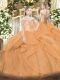 Orange Sleeveless Beading and Ruffles Floor Length 15th Birthday Dress