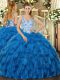Flirting Sleeveless Lace Up Floor Length Beading and Ruffles Quince Ball Gowns
