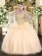 Fitting Champagne Ball Gowns Sweetheart Sleeveless Organza Floor Length Lace Up Appliques Ball Gown Prom Dress