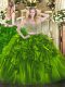 Deluxe Olive Green Organza Lace Up Sweet 16 Dress Sleeveless Floor Length Beading and Ruffles