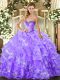 Lavender Lace Up Sweet 16 Dresses Beading and Ruffled Layers Sleeveless Floor Length