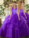 Halter Top Sleeveless Lace Up Quinceanera Gown Purple Tulle